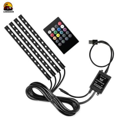 China 48 LED RGB Car Foot Ambient Light with USB Cigarette Automotive Interior Lights Strip Decoration Bar Remote/Voice Control 001 for sale