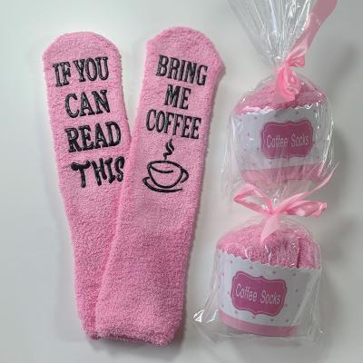 China Custom Logo Fleece Wine Coral Socks Anti-Slip If You Can Read This Socks Floor Anti-Slip Rubber Socks for sale