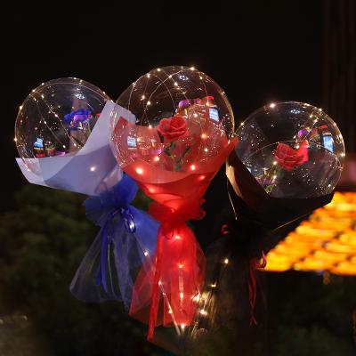 China Gift Toy Diy Led Light with Transparent Rose Flower Balloons Birthday Decoration Balls Valentine's Day Led Luminous Balloon Rose Bouquet for sale