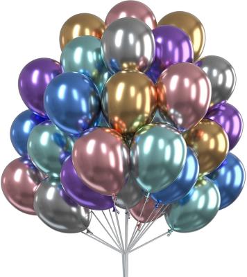 China Promotional Metallic Toy 12inch 50pcs Balloons Latex Metal Chrome Balloons Air Helium Balloon For Wedding Happy Birthday for sale