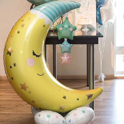 China Brithday /WeedingParty Decor/Gifts 42 Inch Huge Moon Self Standing Foil Mylar Balloons With Base For Birthday Party Baby Shower Decorations for sale