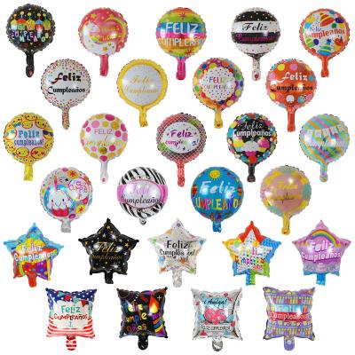 China 18 inch indoor round balloon decoration spanish cumpleanos de feliz globos foil foil helium happy birthday balloons in spanish decoration for sale