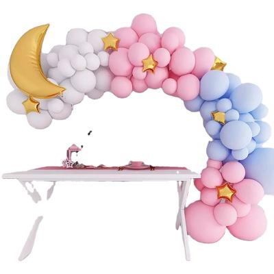 China Promotional Blue Silver Children Birthday Party Decor Wedding Baby Shower Balloon Garland Arch Event Party Foil Metal Balloon Toy 141pcs Macaron for sale