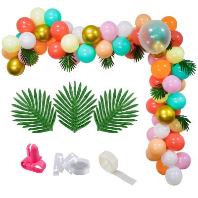 China Birthday Party Luau Arch Balloons Garland Kit Coral Blue Tropical Balloons Latex and Palm Leaves for Tropical Flamingo Theme Hawai Birthday for sale