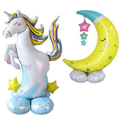 China Morden's Huge Unicorn Self Standing Aluminum Foil Mylar Moon Balloons with Base for Birthday Party Baby Shower Decorations for sale