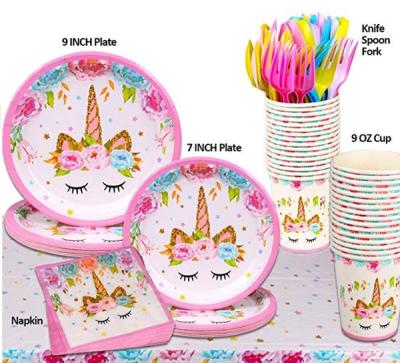 China Paper Unicorn Party Supplies - bonus Unicorn Headband Birthday Sash and balloon services 16 guests - Unicorn Birthday Decorations for for sale