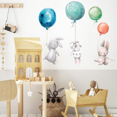 China Colorful WALL STICKER Balloon Rabbits Bedroom Wall Stickers For Kids Room Easter Bunny Wall Stickers Decoration Removable for sale