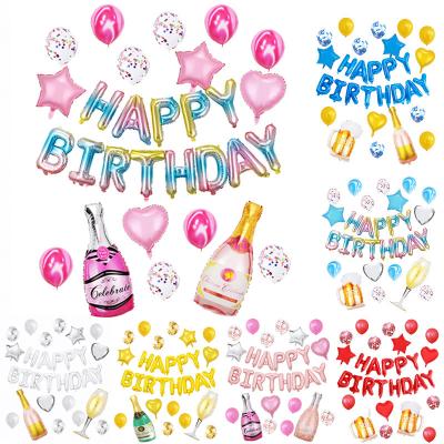 China Gift Toy Happy Birthday Letter Party Balloons Champagne Bottle Goblet Mylar Foil Balloons Thick Latex Balloons For Party Decoration for sale