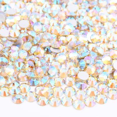 China Flatback SS6 SS16 SS20 SS30 Daffodil ab Round Rhinestone Applique Flatback Glass Rhinestone Non Hot Fix Rhinestones For DIY Crafts for sale