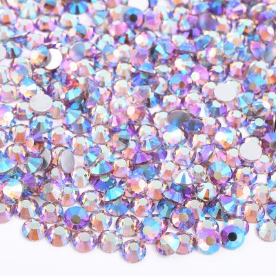 China Wholesale 1440pcs Flatback SS6 8 10 12 16 20 30 Light Amethyst ab Bulk Flatback Crystal Glass Rhinestone Nail Decoration For Clothes for sale