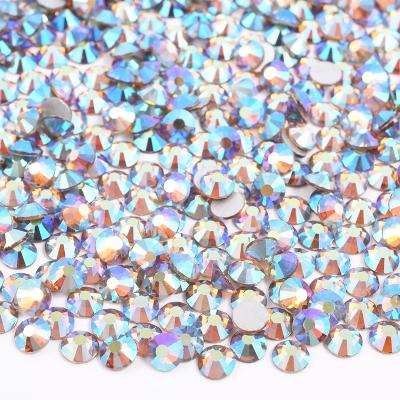 China Flatback SS6 8 10 12 16 20 30 Lightweight Crystal Stone Glass Flatback Rhinestone Sticker Non Hotfix Rhinestone Topaz AB Round Nail For DIY Crafts for sale