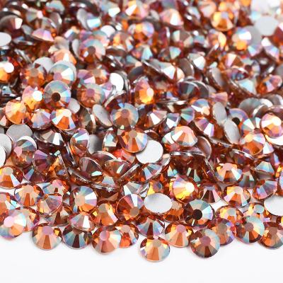 China Wholesale Flatback Glass Crystal Rhinestone For Decoration SS6 SS12 SS16 SS20 SS30 Amber Color Crystals Round Flatback Rhinestones for sale