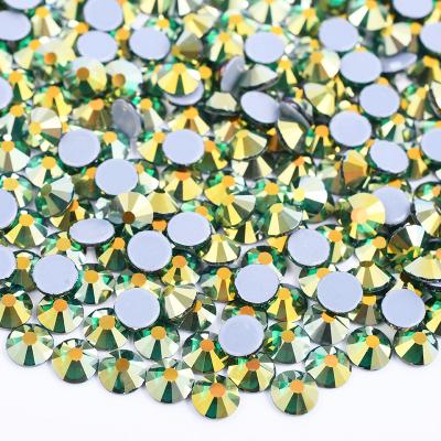 China Flatback SS6 8 10 12 16 20 30 Emerald ab Iron On Hot Fix Crystal Stones Applique Hotfix Glass Rhinestones Flatback Round Rhinestones for sale