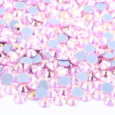 China Flatback SS6 12 16 20 30 Light Pink ab Flatback Around Rhinestone Applique Iron On Rhinestones Crystal Stones Hot Fix Glass For Garment for sale