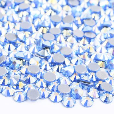 China Flatback SS6 8 10 12 16 20 30 Sapphire AB Light Iron On Hot Fix Strass Hotfix Crystal Rhinestones For Clothes Glass Stones Jewelry for sale