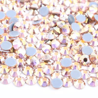 China Flatback SS6 8 10 12 16 20 Crystal Rhinestone Applique Glass Hotfix 30 Light Peach Fix ab Flatback Hot Iron On Rhinestone For Wedding Dress for sale