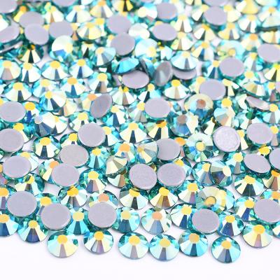 China Flatback SS 6 10 16 20 30 Wholesale Green Zircon AB Crystal Flatback Iron On Loose Rhinestones Crystal Stones Hot Fix Glass Rhinestones for sale