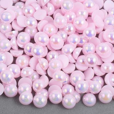 China Flatback 2 Half 4 6 8 10 12 14mm Pink AB Bling Pearl Stickers Glue On Crystal Stones Flatback Round Pearls For Decoration for sale