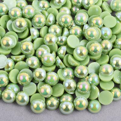 China Fashion 2 3 4 5 6 8 10 12 14mm Peridot AB Pearl Rhinestone Flatback Half Round Pearl Beads For DIY Craft Decoration for sale