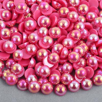 China Flatback 3 4 5 6 8 10 12 14 mm Dark Pink ab Bead Loose Plastic Half Round Bead Beads For DIY Decoration for sale