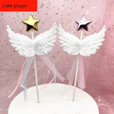 China Lovely INS Star Wings Tassel Insert Five-piece Cake Pink Mesh Star Love Baking Set for sale