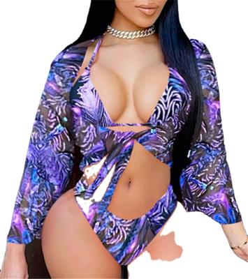 China Plus Size 2021 New Design Custom Logo African Swimwear Long Sleeve Print Bikini Swimwear Fast Shipping Swimwear for sale