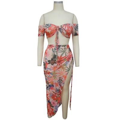 China Hot Selling Anti-Wrinkle Printing Two Piece Casual Dress Mexican Off The Shoulder Dresses With Ruffle For Sale for sale