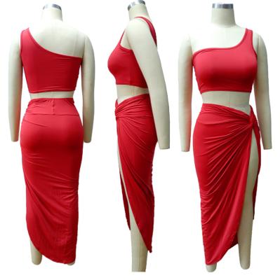 China 2020 Anti-wrinkle woman dress with top fashion design element summer casual simple two-piece dress one for sale