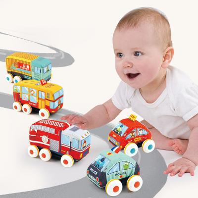 China 2020 New Safety Item Cloth Material Infant Soft Pull Back Car For 4 Style for sale