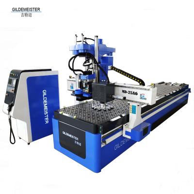 China Double Working Stations Wood Nesting Wood CNC Router Machine With 12 Tools Auto Tools Disc Changer for sale