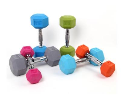 China Weight Forming Linefar Fitness Power Training Equipment Multicolor Covered Rubber Hex Dumbbell Dumbbell for sale