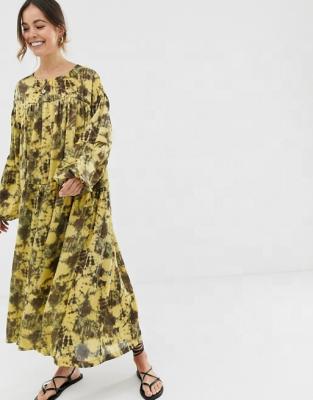 China Custom Made Women Anti-Static Long Maxi Dress In Tie Dye From HONGYUAN Autumn Oversized Midi Mock Dress for sale