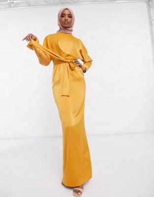 China HONGYUAN Anti-Static Elegant Maxi Dress With Batwing Sleeve And Wrap Size Women Dress Satin for sale