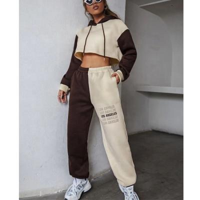 China Custom Logo Sweatsuit Colorblock Drop Shoulder Drawstring Hoodie And Sweatpants Set Anti Shrink Women Tracksuit for sale