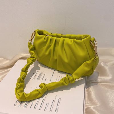 China 100% Eco-Friendly/Designer New High Quality Women's Handbag Luxury Brand Shoulder Bag PU Leather Kiwi Green Pleated Underarm Bag 2021 Fashion for sale