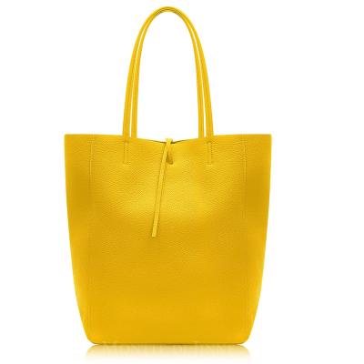 China Luxury and fashion 100% large shopper tote shoulder genuine leather handbag with flat leather handles for sale