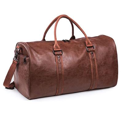 China Leather Weekender Travel Duffel Bag Customized Brown Large Capacity Overnight Bag Duffel Bag With Shoe Pocket For Women Mens for sale