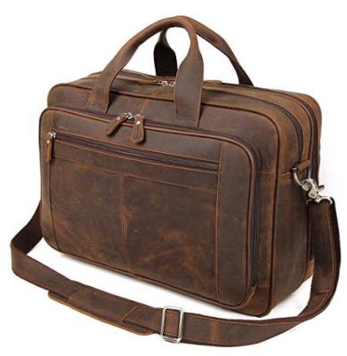 China Genuine Leather Computer Bag Business Travel Briefcase Duffel Bags For Men /15.6 Inches Dark Brown Laptop Bag for sale