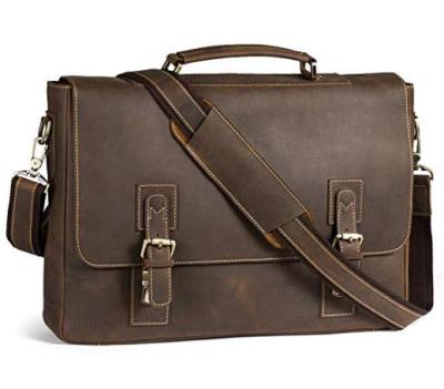 China Vintage Crazy Horse Men Leather 15.6 Inch Laptop Bags Briefcase Business Briefcase Genuine Leather Bag for sale