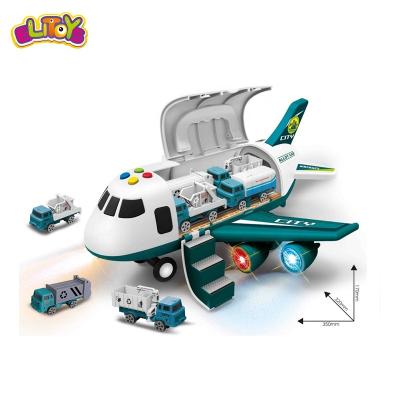 China Friction Toy 2021 Light Music Jet Deformation Model Airplane Toys With Alloy Car Transport Friction Toys for sale