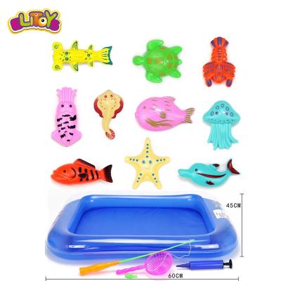 China Fishing Game Set 2020 Hot Sale Summer Toy Kid Fishing Game Set Toys With 14PCS Fish Pond for sale