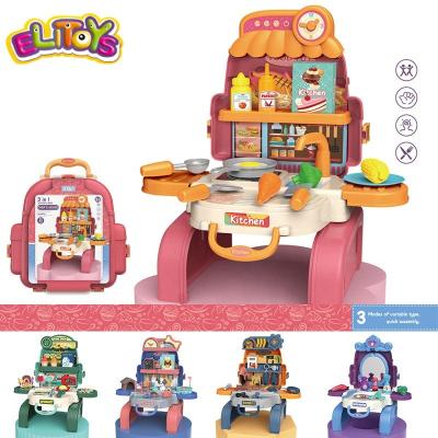 China 2021 Plastic Pretend Play 3 in 1 Kitchen Toys School Bag Doctor/Nurse/Pet/Beauty/Tool Kitchen Set Toys For Children for sale