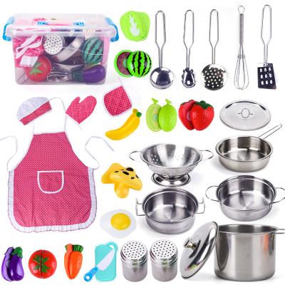 China 2021 Hot Selling Metal Pretend Play Kitchen Toy Stainless Steel Kitchen Set Toy For Kids for sale