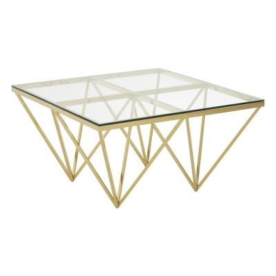 China Modern Luxury Square Glass Pole Stainless Steel Base Quadrate Modern Coffee Table With Stools for sale