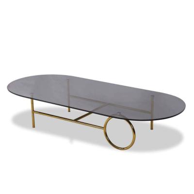 China New Oval Coffee Table Table Top Tempered Glass Center Living Room Modern Luxury Transparent Regular Metal Gold for sale