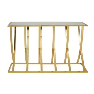 China Modern Modern Creative Designs Toughened Titanium Base Gray Glass Wall Console Table Gold Color Stainless Steel for sale