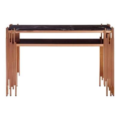 China STAINLESS STEEL WITH MARBLE modern custom design rectangle living room stainless steel black marble top cheap brushed gold corner console table for sale