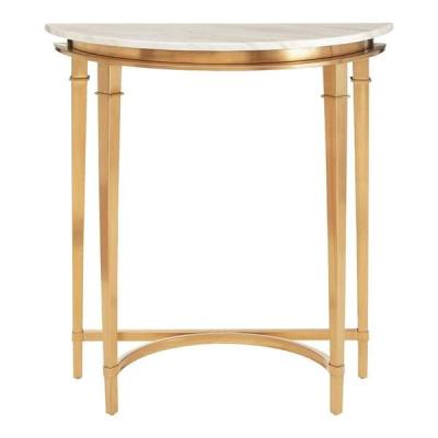 China STAINLESS STEEL WITH MARBLE wholesale European style gold stainless steel semicircular shelf console table for home for sale