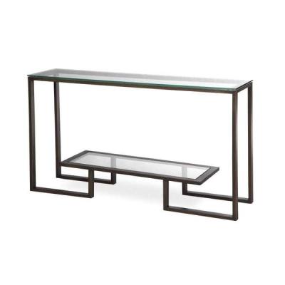 China STAINLESS STEEL WITH GLASS Rectangle Modern Design 2 Layer Shinning Silver To Finish Stainless Steel Tempered Glass Console Table for sale