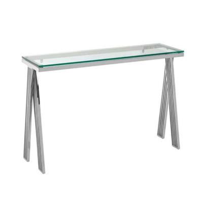 China STAINLESS STEEL WITH GLASS marble upper low corner hallway decorative luxury stainless steel console table for sale for sale